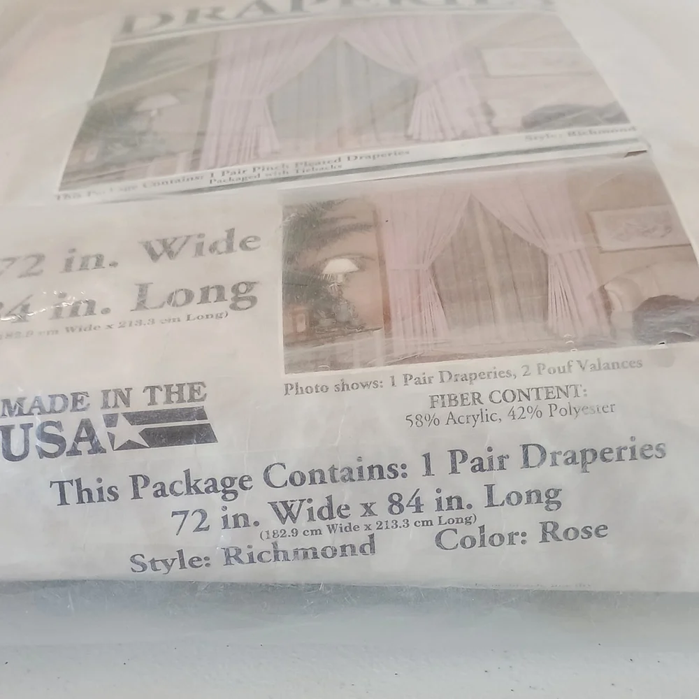 Vintage Draperies 1 Pair Pinch Pleated Draperies W/ Tiebacks Richmond Rose 72x84